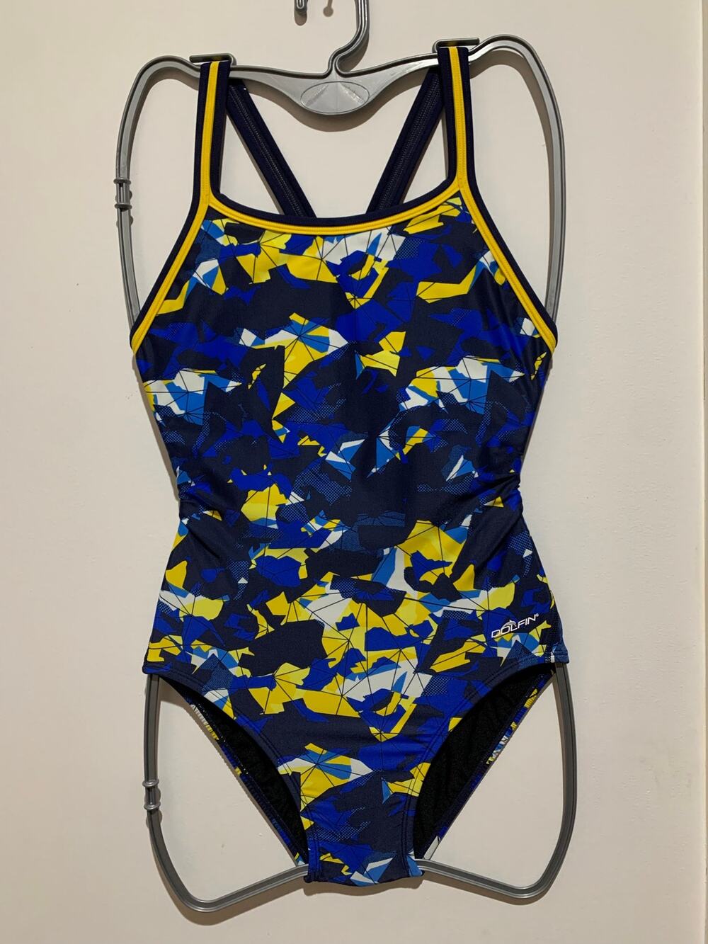 Dolfin XtraSleek Implode Navy Gold DBX Back One Piece Swimsuit Size 32